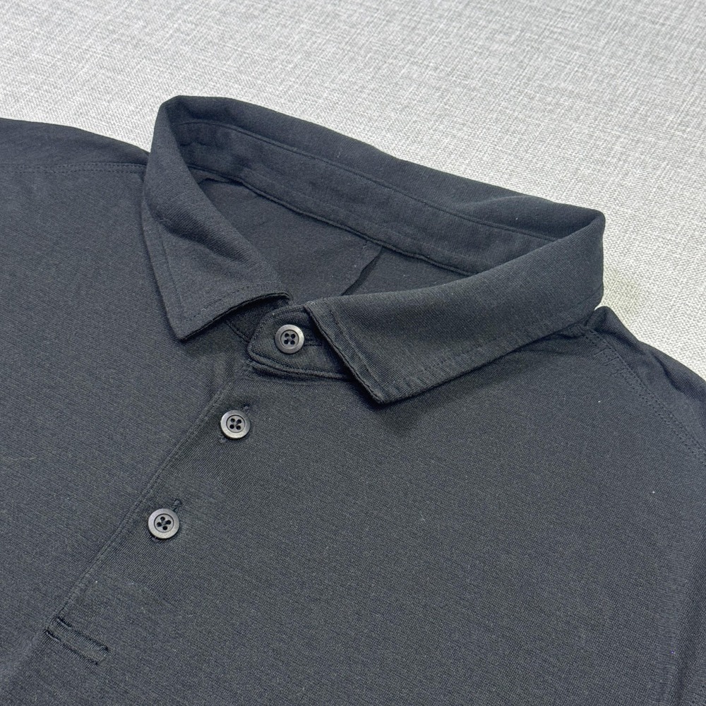 Lululemon Polo Shirt Mens Large Black Polyester Blend Spandex Moisture Wicking